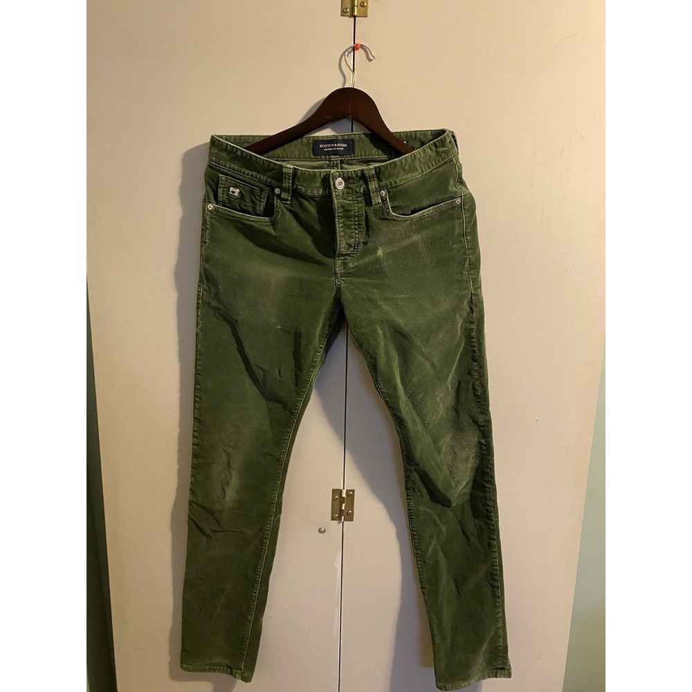 Scotch & Soda Slim Pants Men 29x32 Green Good Distressed Corduroy D8